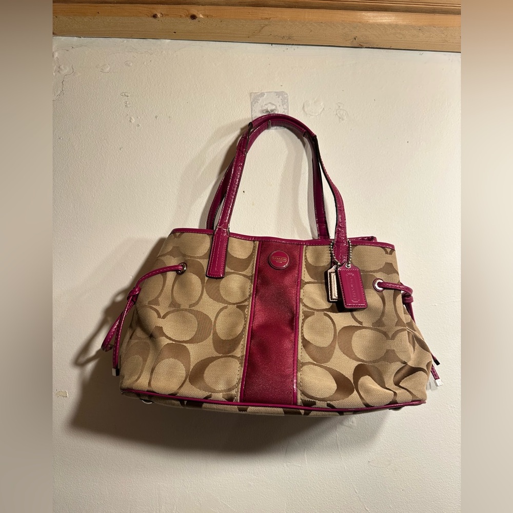 Coach Signature Shoulder Bag - Pink and Tan